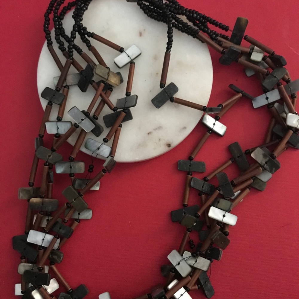 Seashell, Wood and Seed Bead Necklace